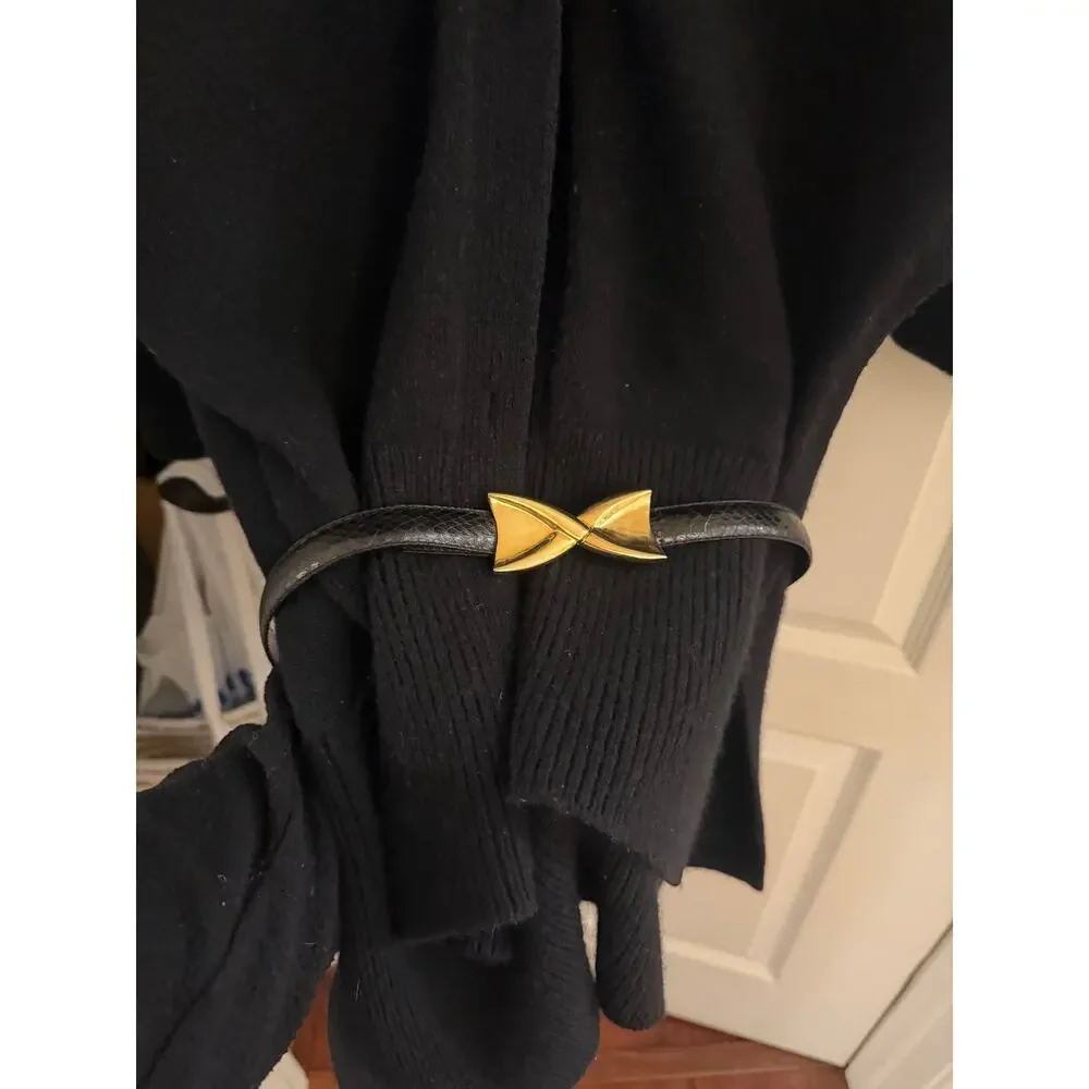 Vintage Dame black eelskin belt gold clip sz S